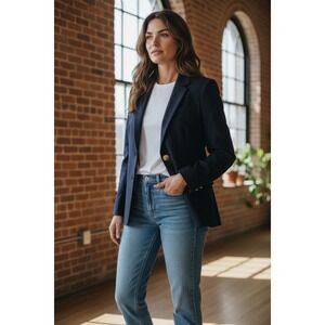 J. Crew Navy Wool Blend Blazer Gold Button Classic Fit Women's Size 14